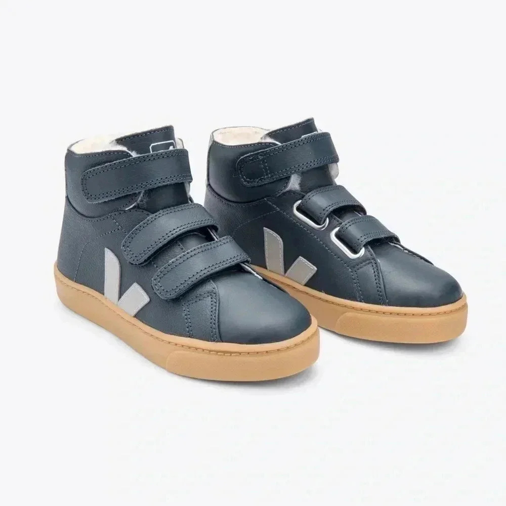 VEJA Esplar Mid Top Fur Lined Shearling Leather Sneakers Nautico PLEASE READ